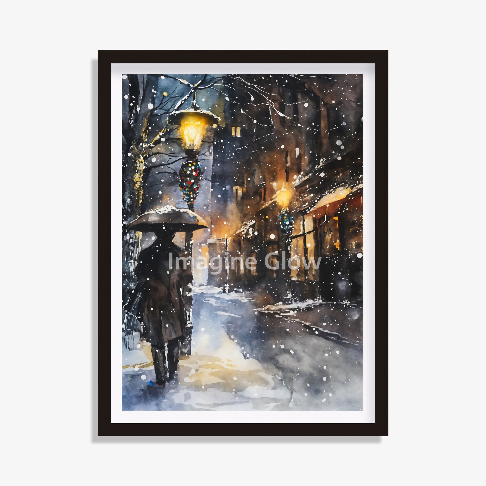 Serene winter night artwork with starry skies, ideal for Dark Academia Christmas decor.