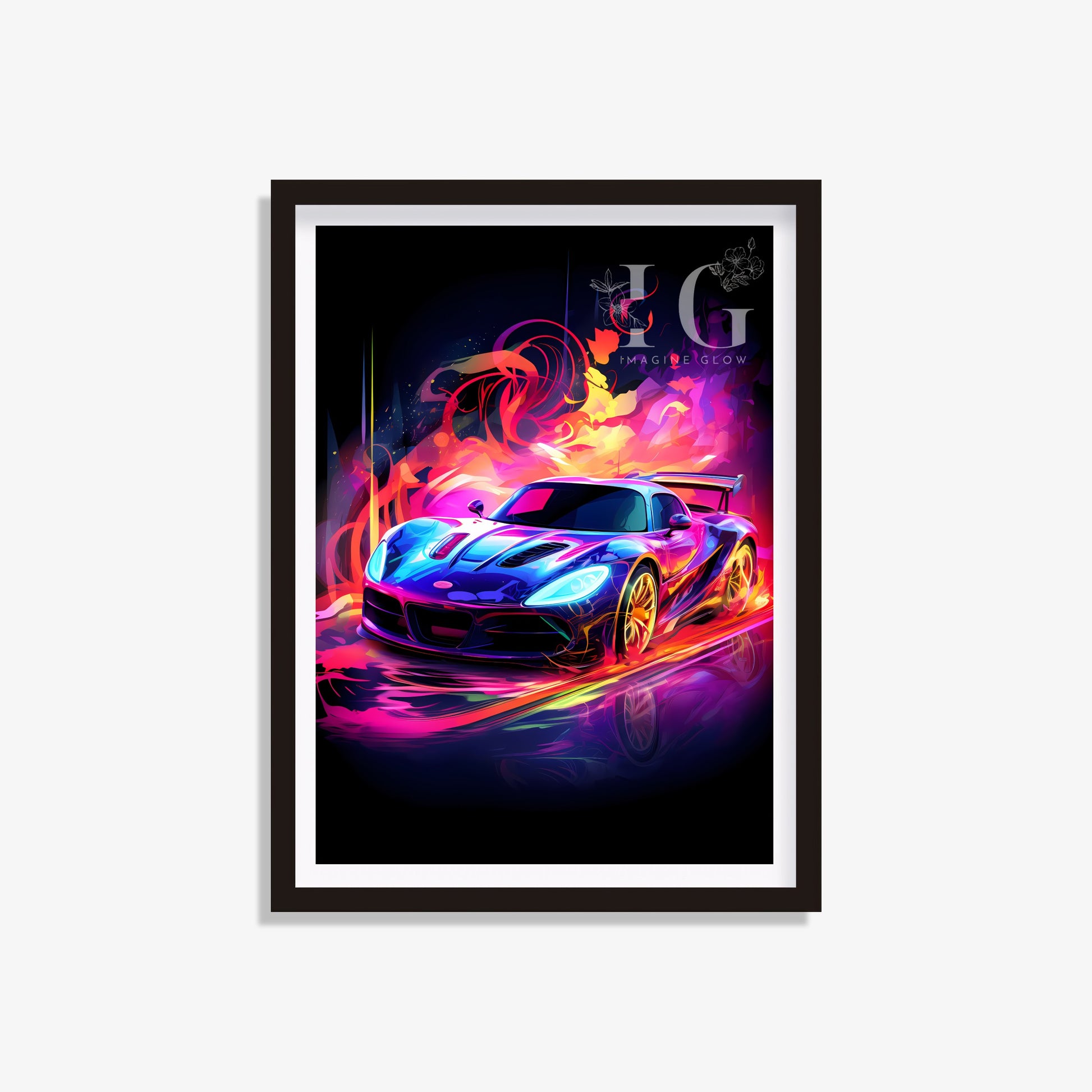 Striking wall art featuring a high-performance supercar