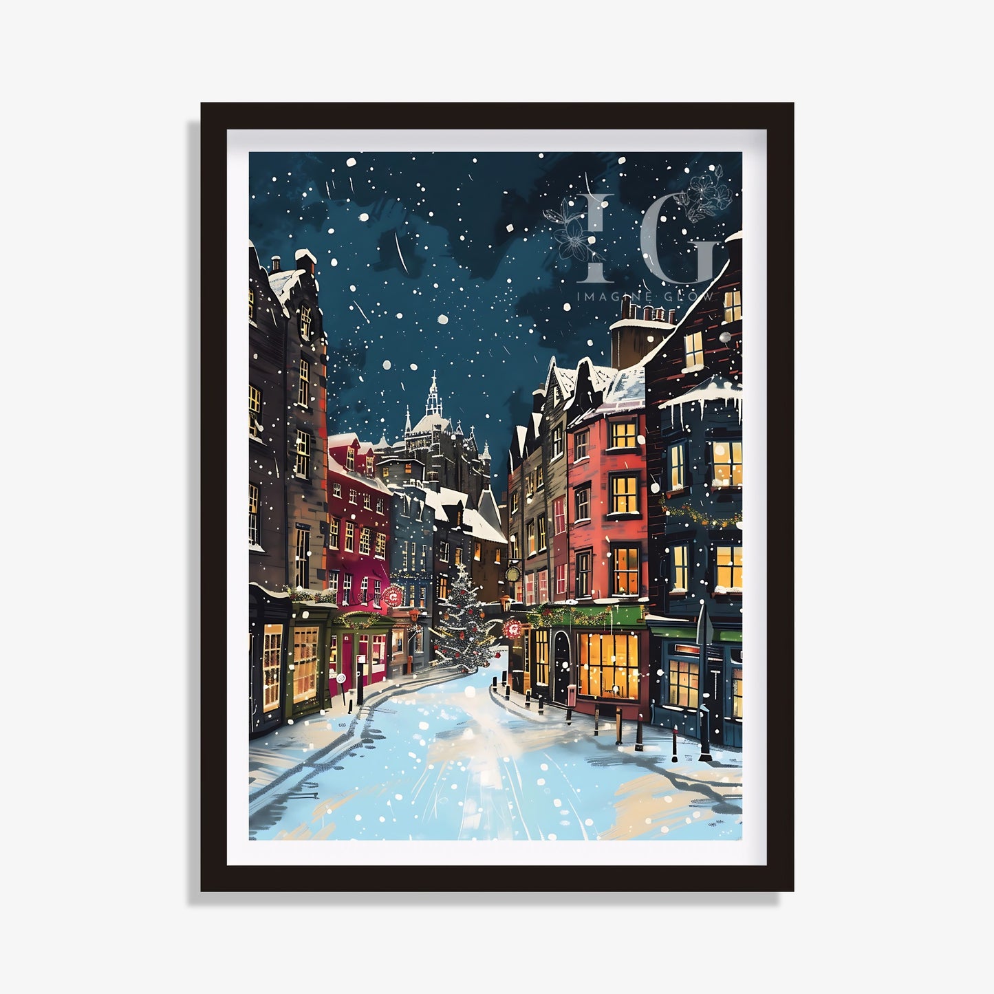 Edinburgh Christmas Street Art Print - Festive Wall Decor