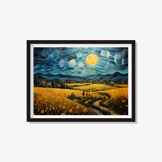 Printable full moon wall art in Van Gogh-inspired design