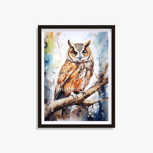 Owl floral art print for nature-inspired wall decor