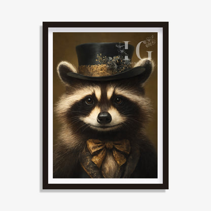 Victorian Raccoon Art - Classic Animal Portrait