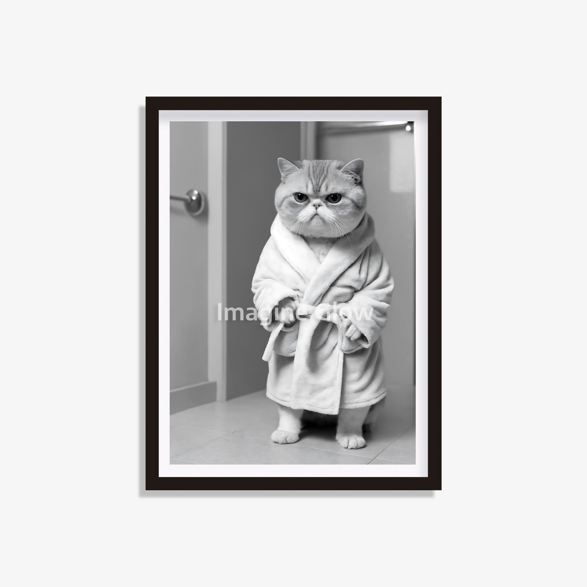 Exotic Shorthair cat in a bathroom, funny wall art for cat lovers