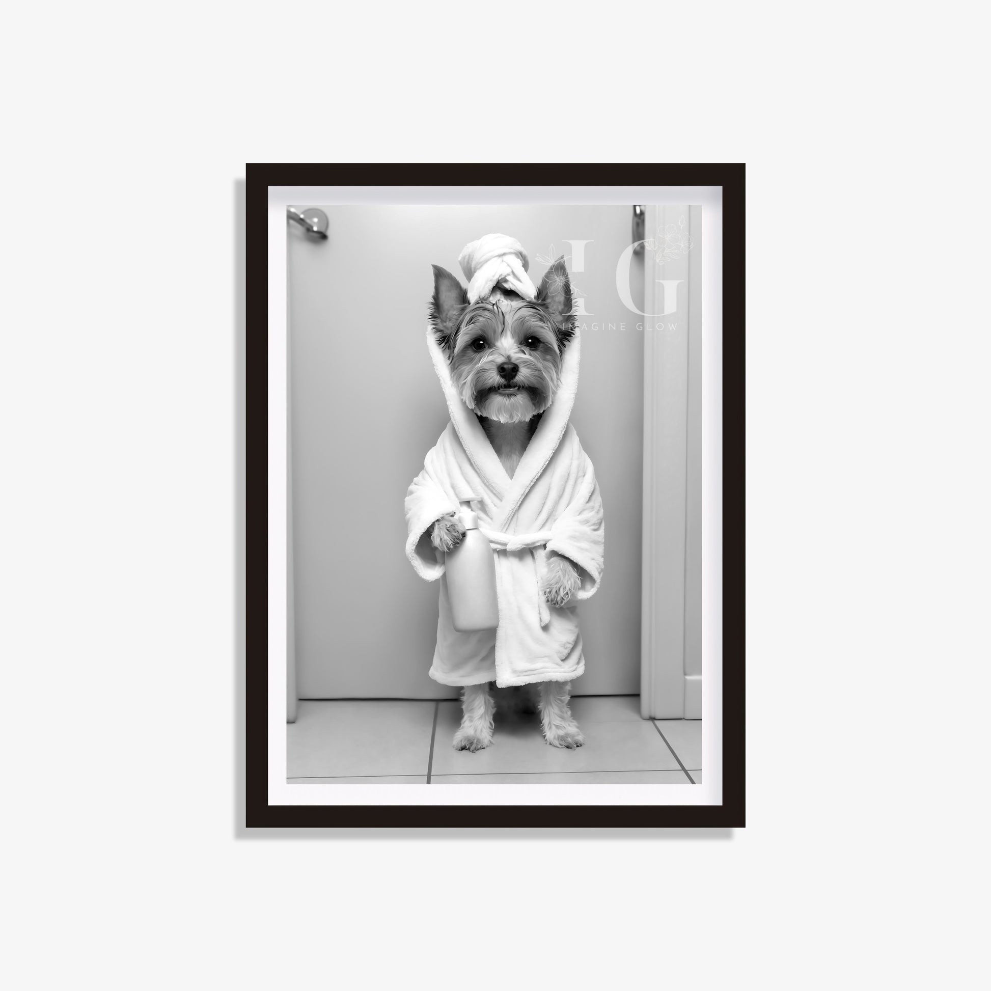 Terrier dog in bathrobe printable featuring a cute terrier illustration