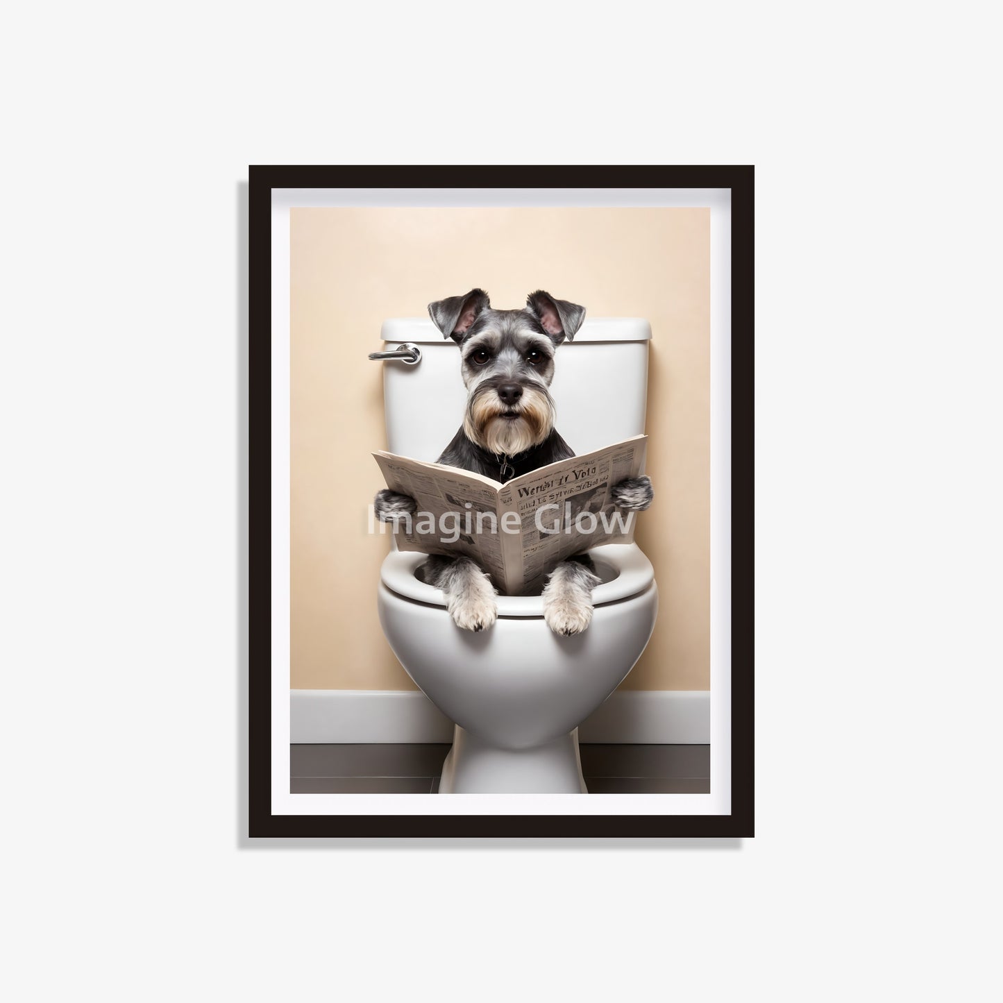 Schnauzer dog in toilet printable featuring a humorous design