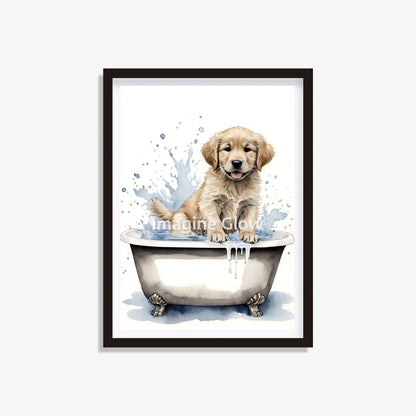 Golden Retriever in bathtub printable featuring a funny design