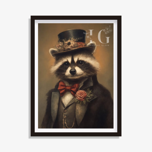 Victorian Raccoon Art - Classic Animal Portrait