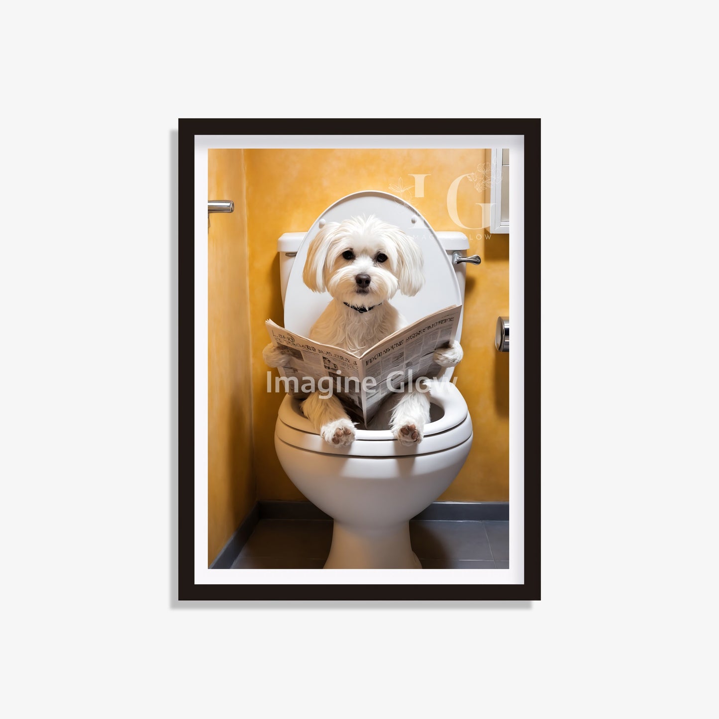 Maltese dog in toilet printable with a funny, cute dog illustration