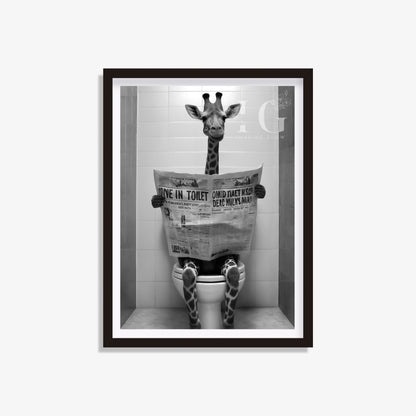 Giraffe in toilet printable featuring a humorous design