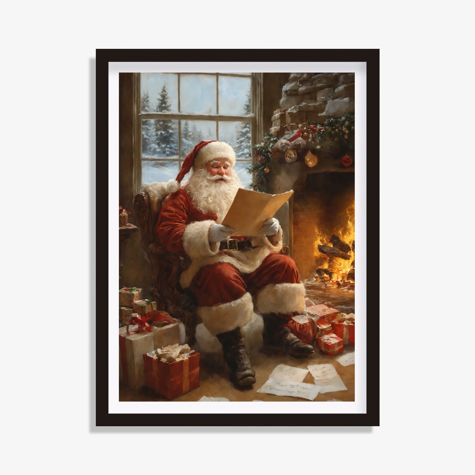 Santa enjoying a book in winter for holiday home decoration