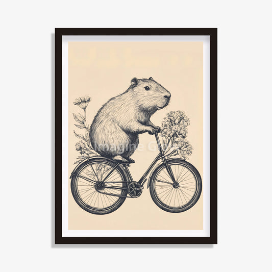 Charming Capybara on a bike illustration, ideal for enhancing cycling decor.