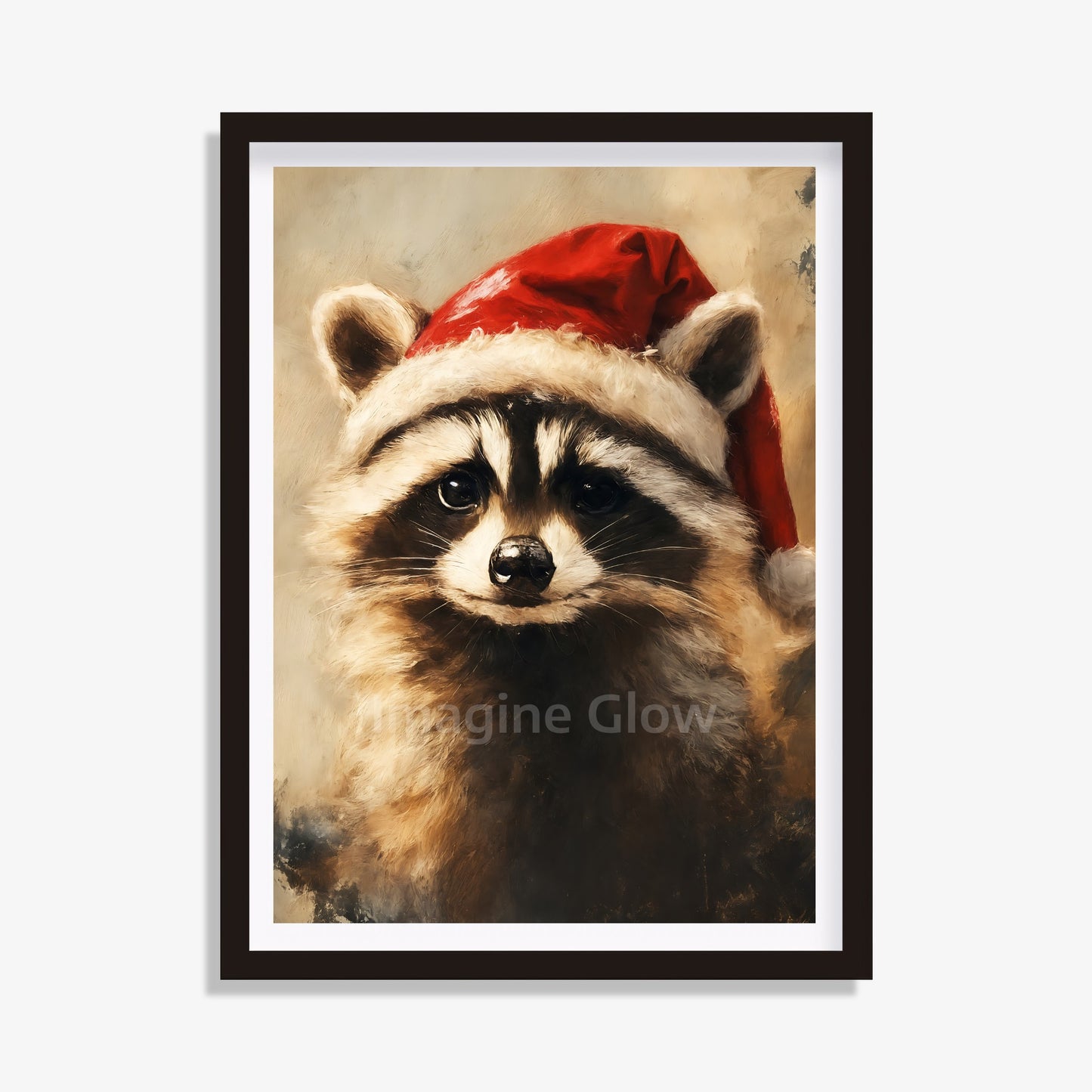 Christmas Raccoon art printable styled as a Renaissance portrait for festive decor.