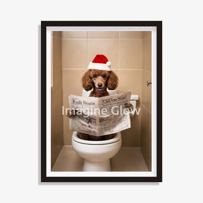 Christmas bathroom printable with a Poodle dog in a toilet.