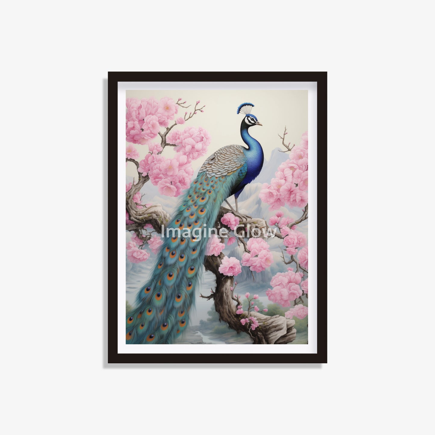 Elegant peacock floral art print for home decor