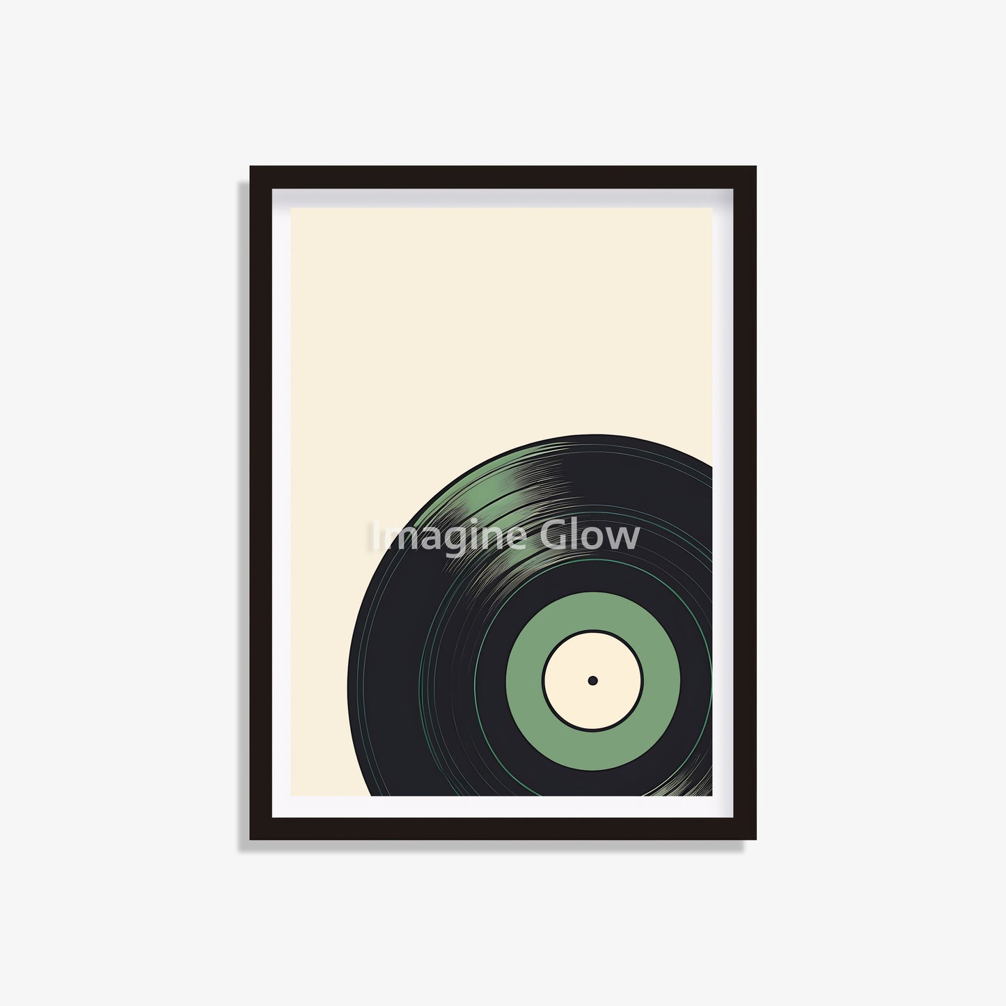 Printable black record poster for music studio decor.