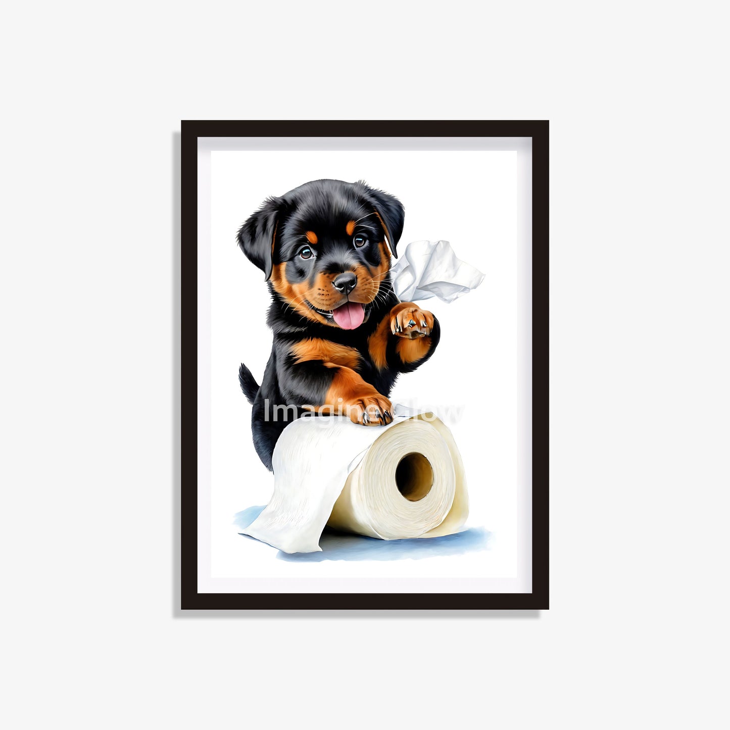 Rottweiler in the toilet printable featuring a humorous design