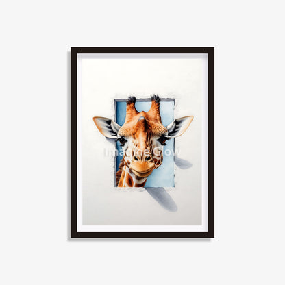 Funny peeking giraffe art print for playful wall decor