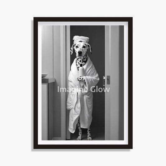 Dalmatian dog in toilet black and white artwork.
Humorous Dalmatian bathroom decor printable
