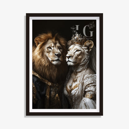 Lion Couple Portrait - Renaissance Animal Portrait