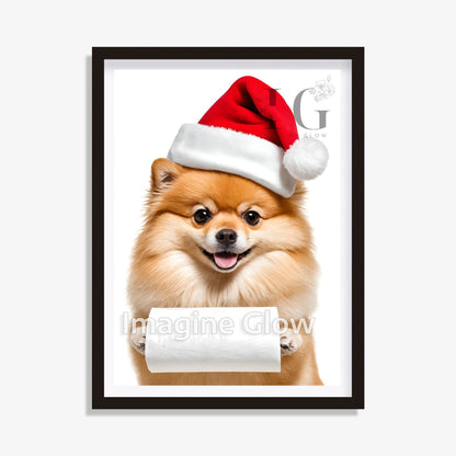 Pomeranian in toilet Christmas printable art for bathroom decor.