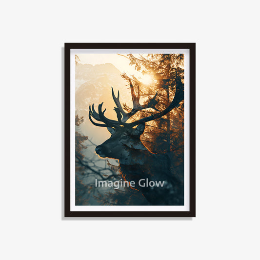 Reindeer double exposure wall art featuring a winter scene