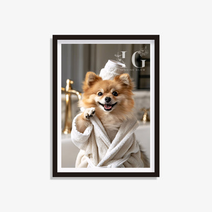 Pomeranian in the bathroom printable featuring a cute dog illustration