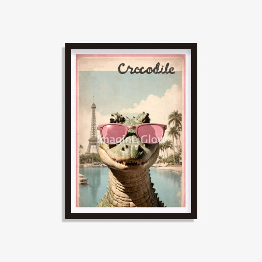 Crocodile wearing sunglasses poster featuring a fun retro design