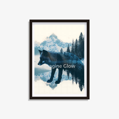 Fox double exposure wall art featuring winter landscape