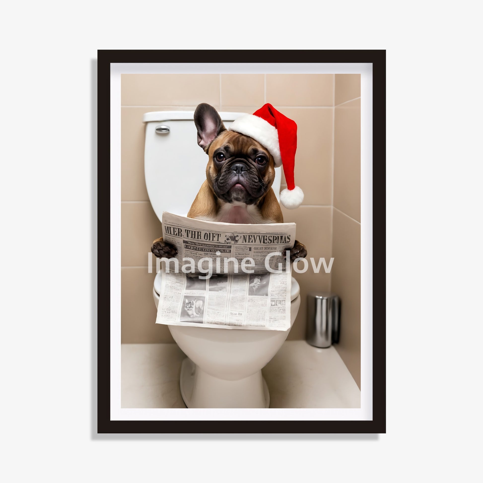 Christmas Bathroom Art featuring a Bulldog in a toilet.