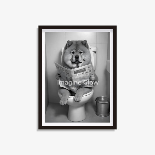 Funny printable wall art featuring a Chow Chow in the toilet.