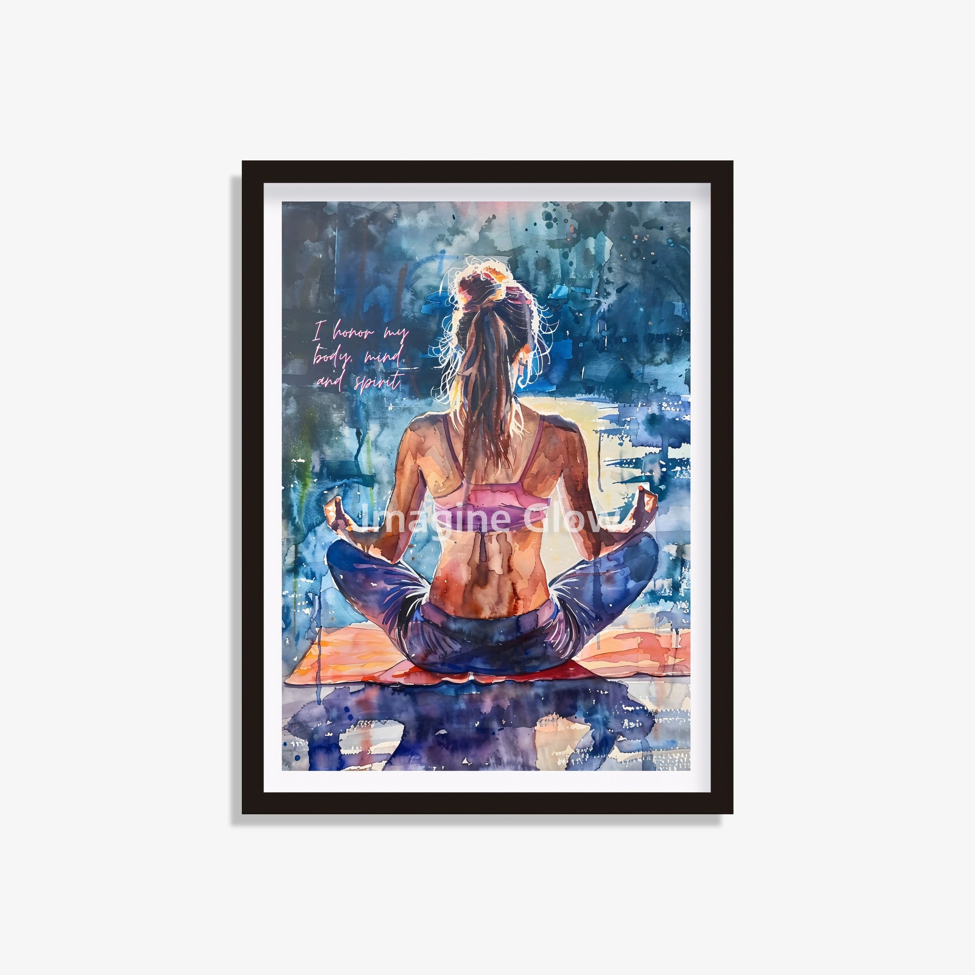 Inspirational yoga art print with positive love affirmations