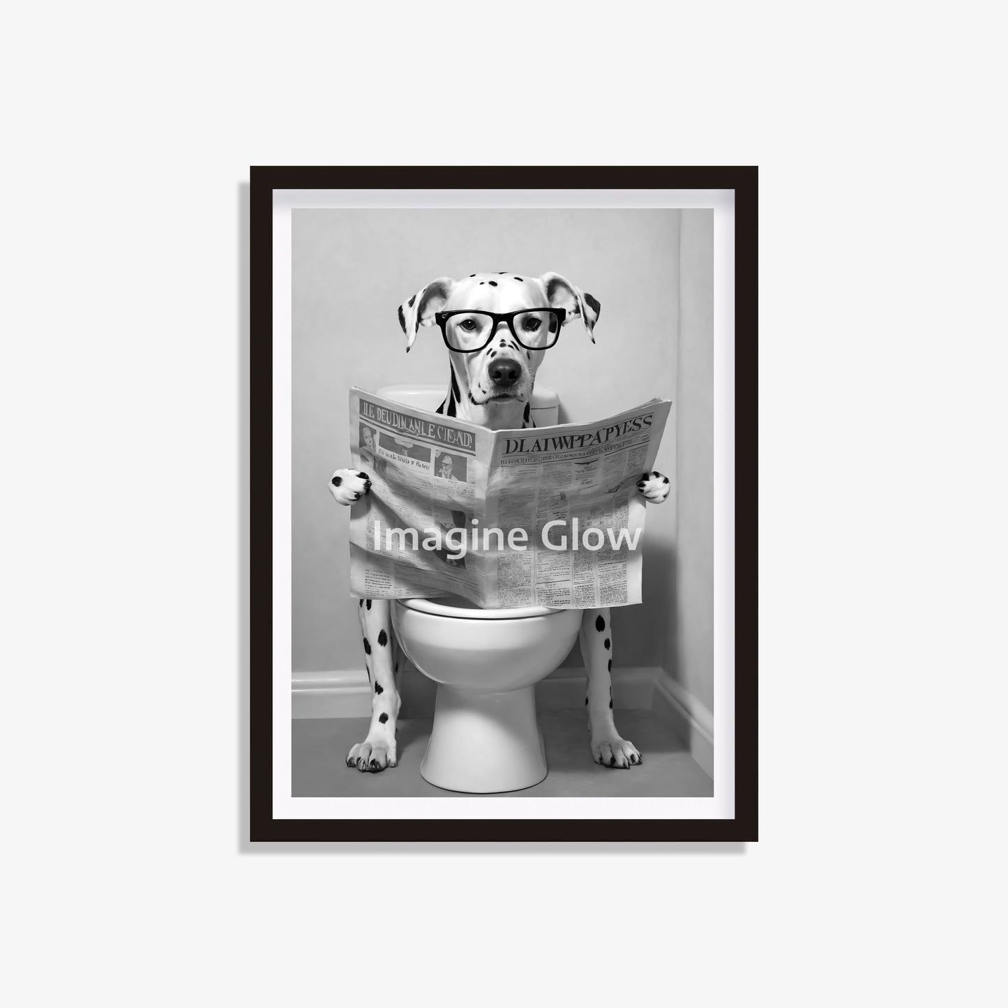 Hilarious bathroom wall decor showcasing a playful dog in a toilet