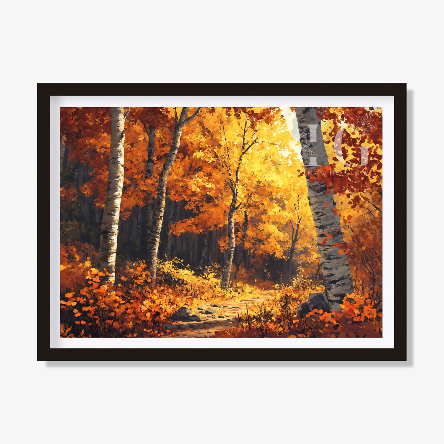 Printable forest in fall autumn wall art for cozy home decor