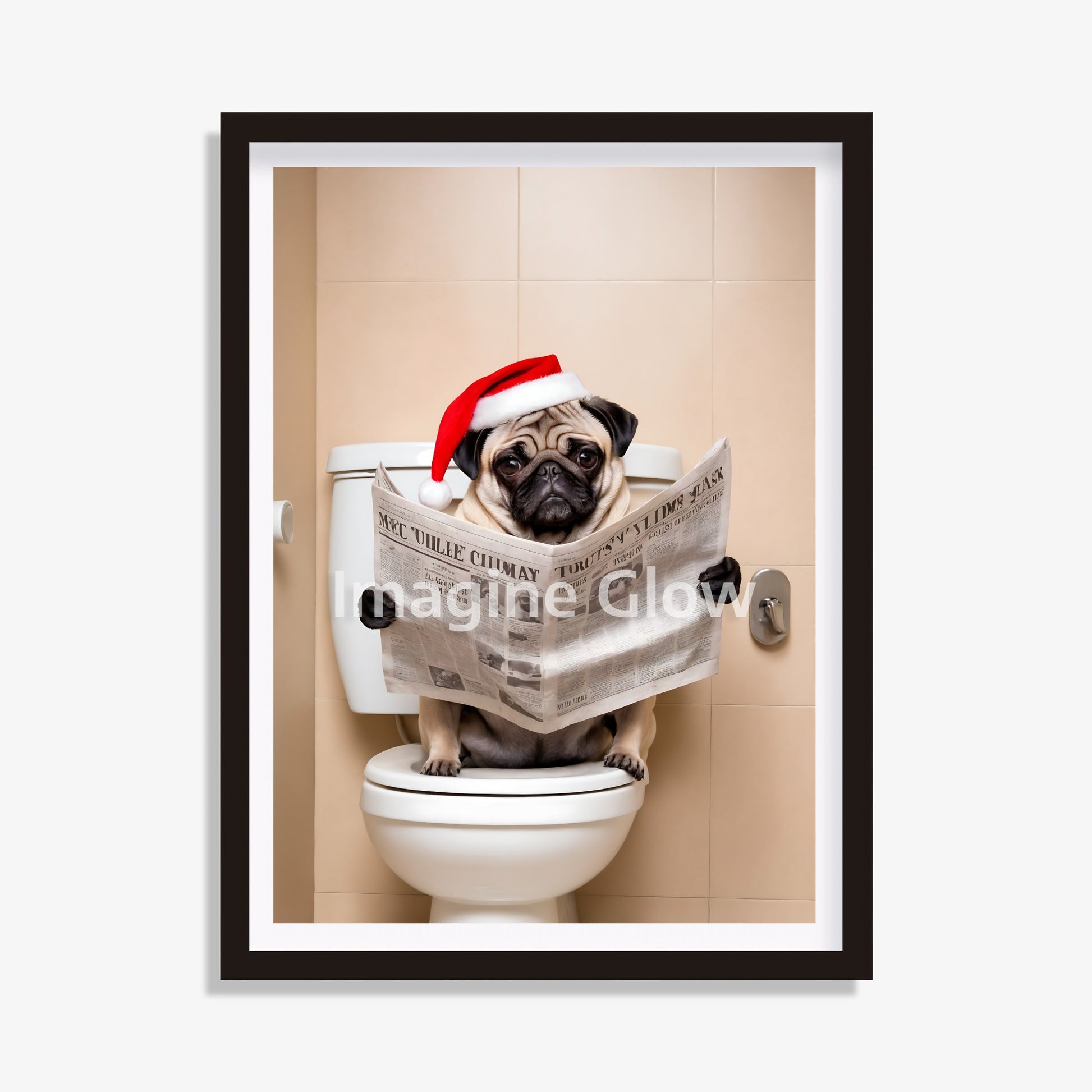 Poodle dog in toilet Christmas printable art for bathroom decor.