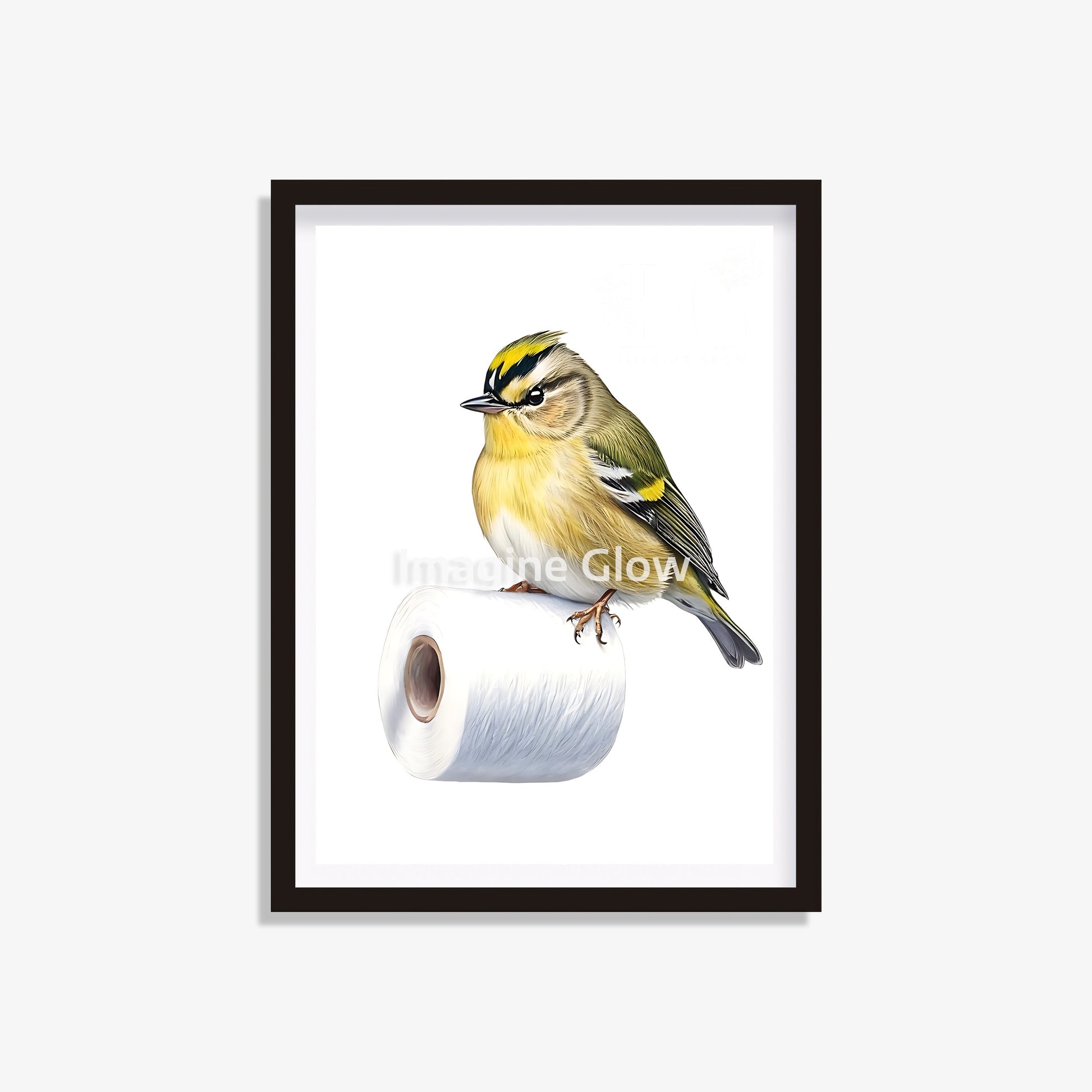 Goldcrest in toilet printable featuring a humorous bird illustration