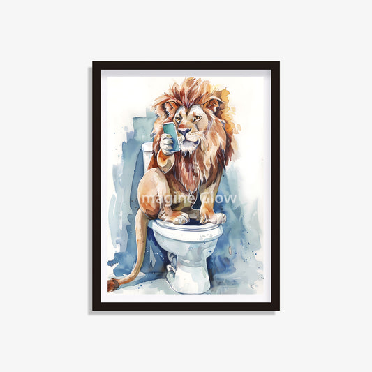 Lion in toilet printable with a funny and colorful illustration