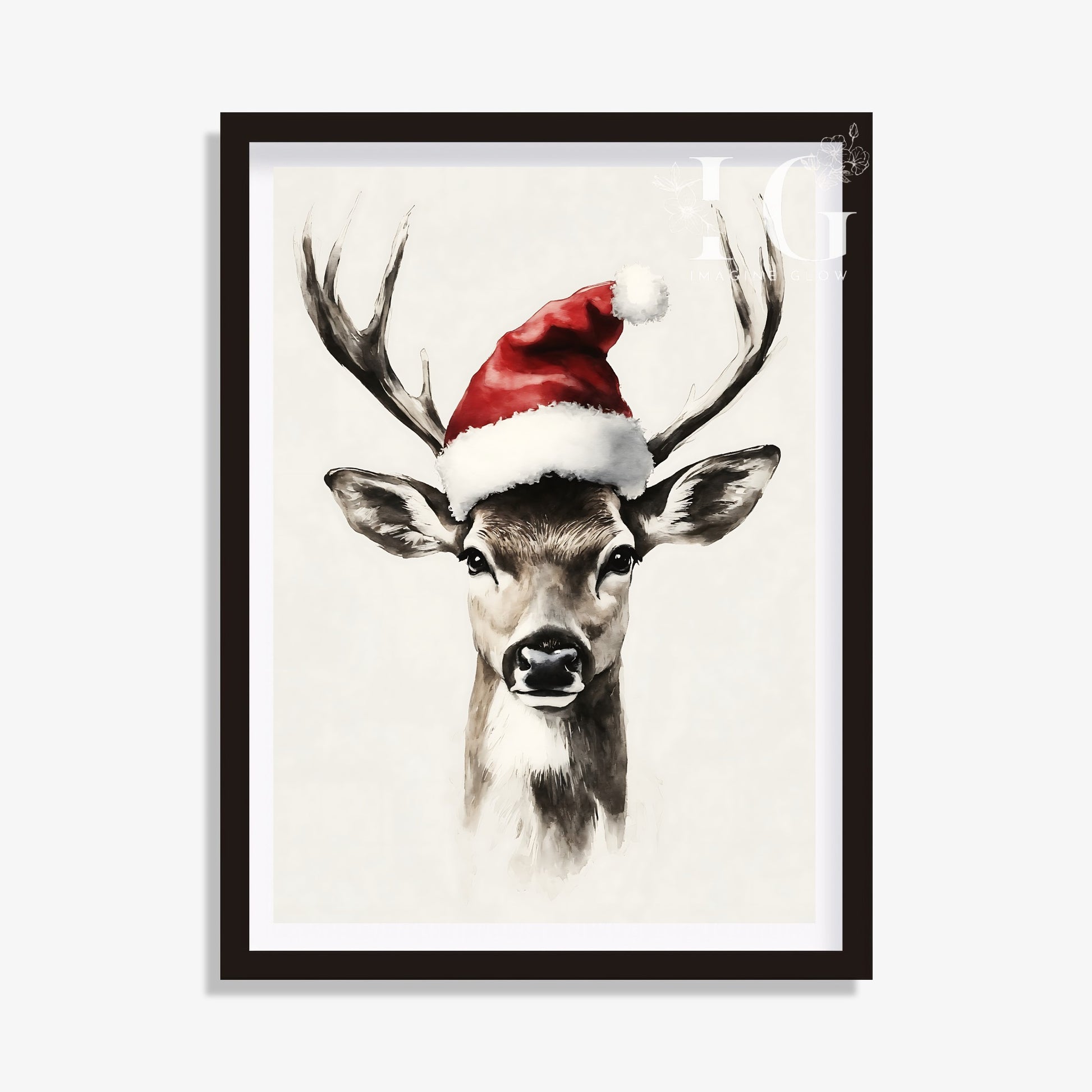 Christmas wall art featuring a serene reindeer in a snowy winter scene.