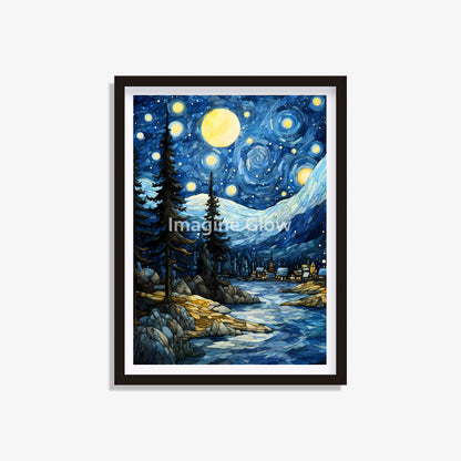 Elegant decor showcasing a swirling night sky with a bright moon