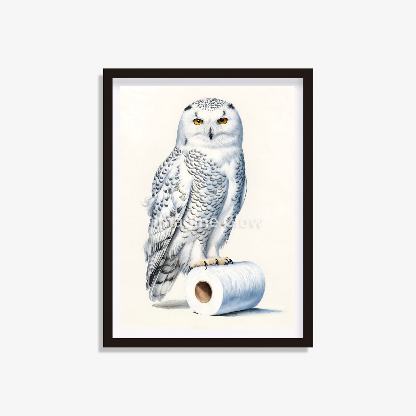 Snowy owl in toilet printable with a funny and colorful illustration