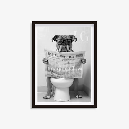 Printable Bulldog in toilet wall art for humorous bathroom decor.