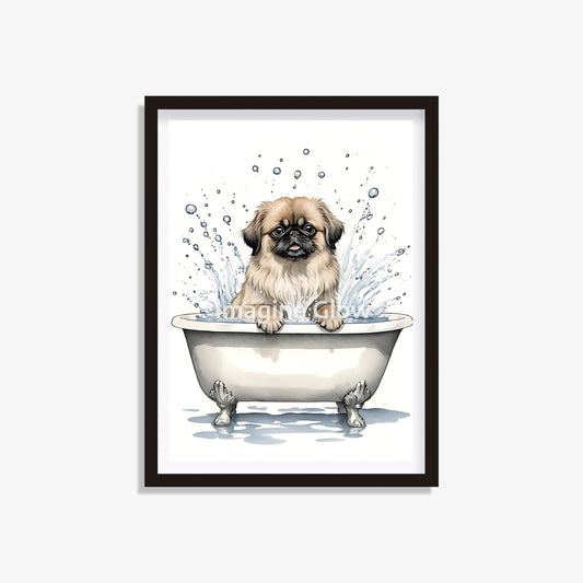 Pekingese dog in bathtub printable featuring a cute design