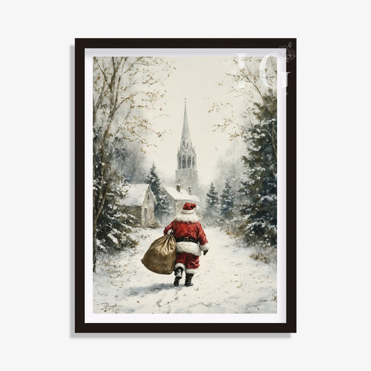 Santa Claus in a snowy forest for holiday home decoration