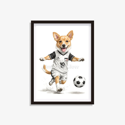 Funny illustration of various dogs in soccer gear