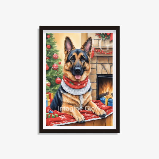 Printable German Shepherd Christmas art for holiday decor