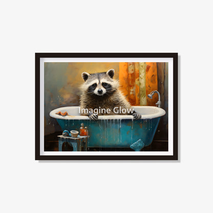 Raccoon in bathtub printable featuring a cute animal illustration