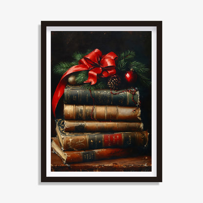 Holiday rustic old books artwork for cozy, nostalgic home accents