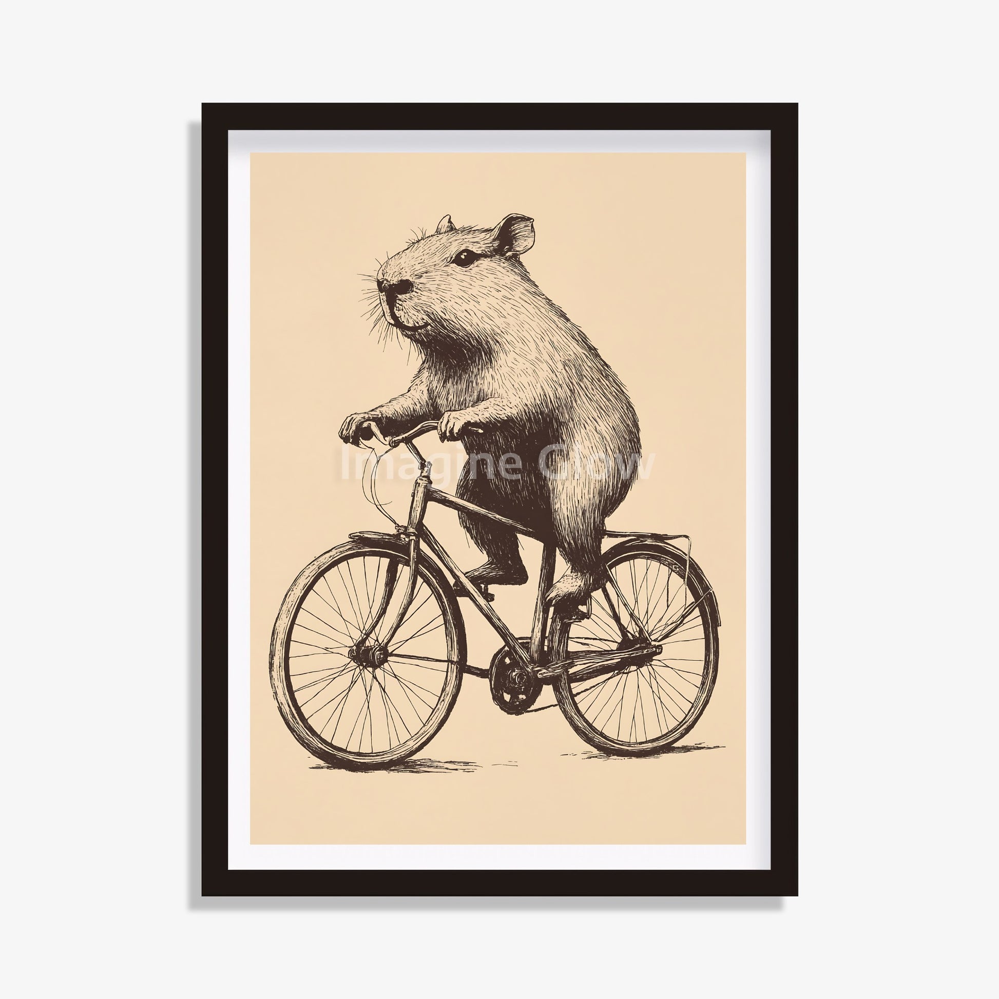 Printable Capybara on bike art for cycling-themed wall decor.