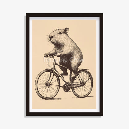 Printable Capybara on bike art for cycling-themed wall decor.