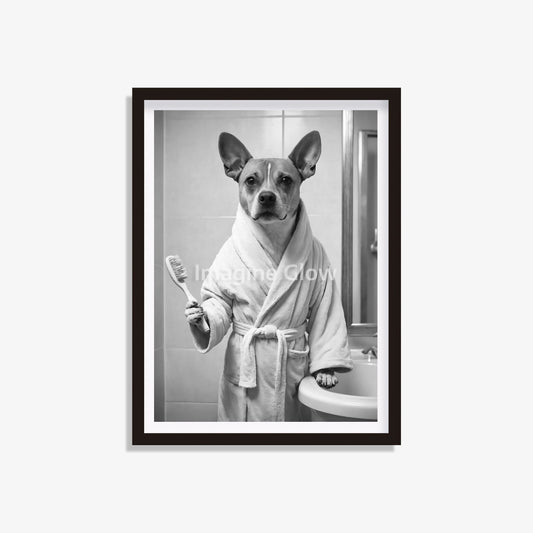 Dog in bathrobe printable featuring a cute and colorful illustration