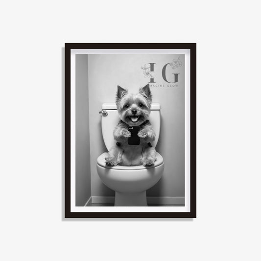 Yorkshire Terrier dog in toilet printable featuring a cute and colorful illustration